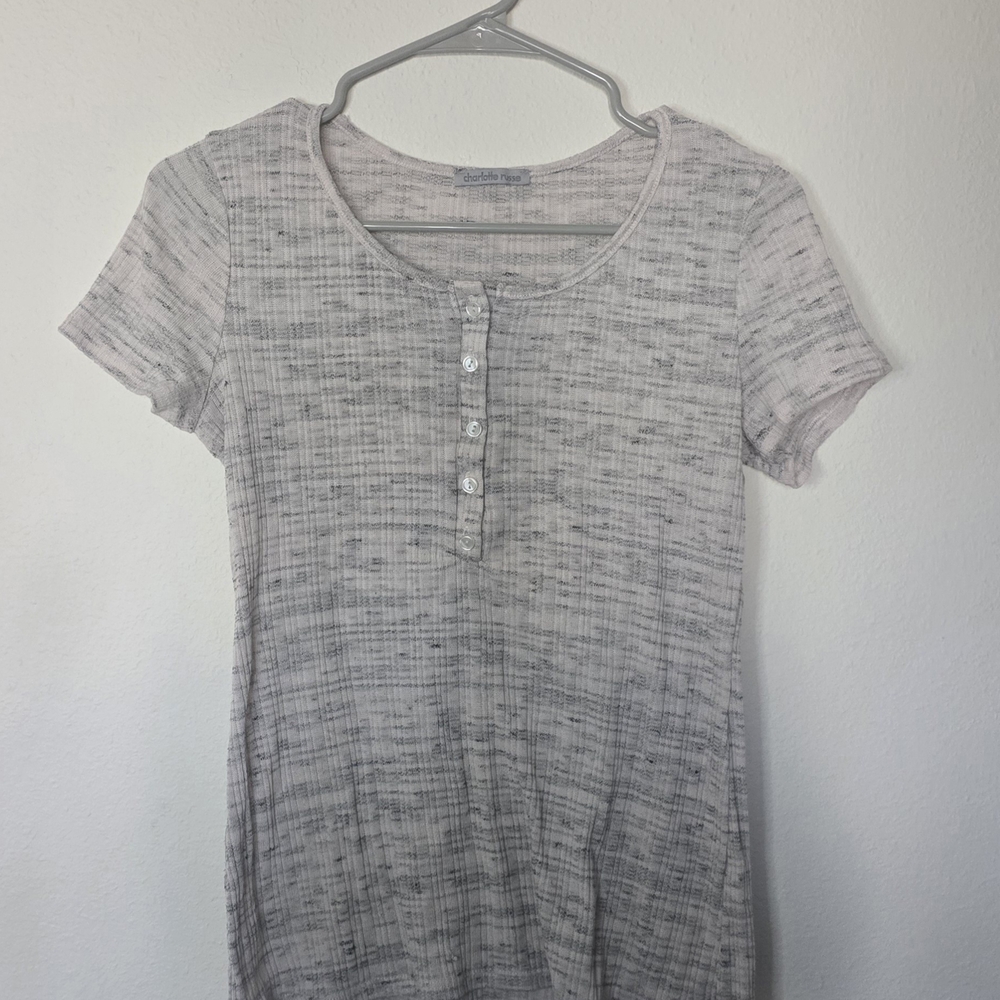 Charlotte Russe Textured Henley Tee Short Sleeve Scoop Neck Casual Size Large